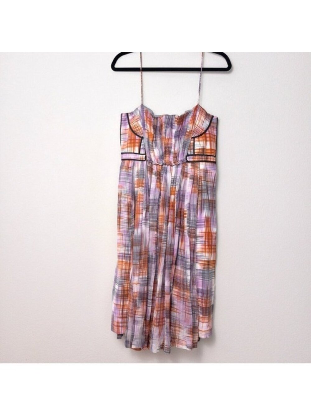 Rachel Comey Silk Plaid Sleeveless Dress S Pleated Drape Bodice Contrast Piping
